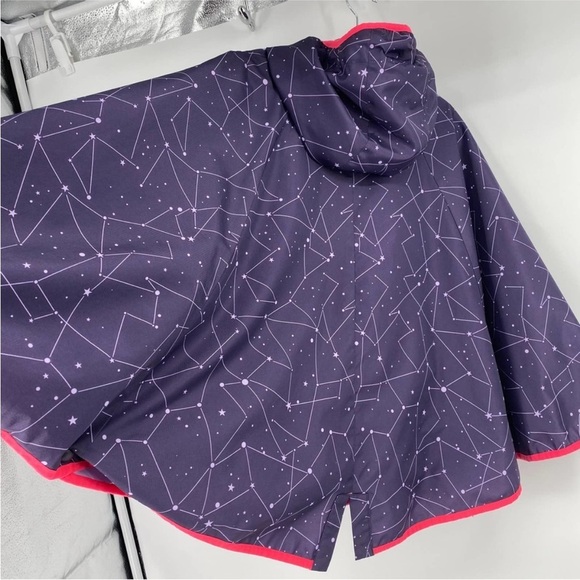 Champion Constellation Rain Cape Hooded Purple Kids Girls Front Zip Pockets 7/8 - Picture 5 of 7